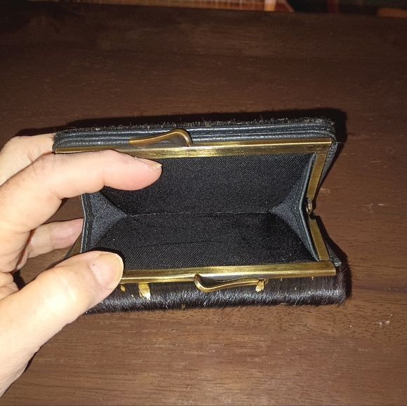 MYRA BAG SMALL BLACK COWHIDE WALLET WITH GOLD ACCENTS - Picture 3 of 8